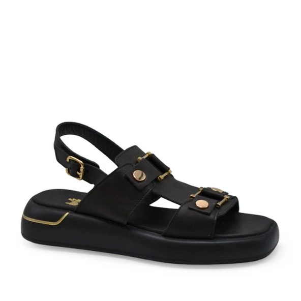 VENÜS 25440007Y GOLD DETAYLI KADIN DERİ SANDALET - 8