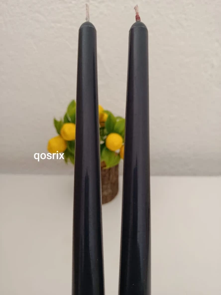 qosrix 2'li Antrasit Gri Şamdan Soya Mumu 1. Kalite Soya Doğal Vanilya Kokulu Uzun Çubuk Konik Mum Dekoratif - 2