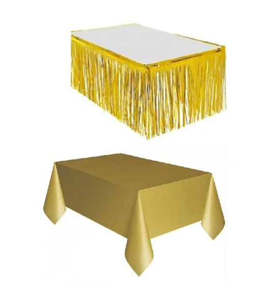 3 PARÇA GOLD MASA ÖRTÜSÜ, GOLD MASA ETEĞİ,SİYAH ARKA FON - 2