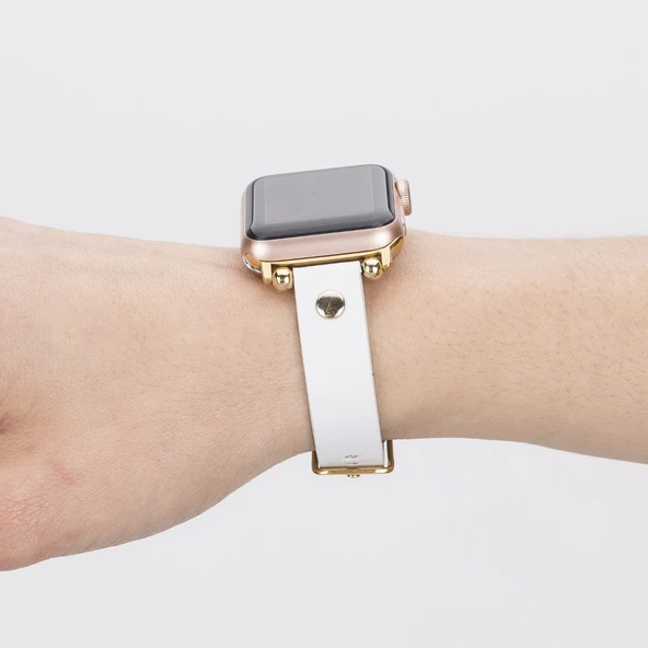 Apple Watch Uyumlu Deri Kordon 38-40-41mm FRG F3 Beyaz - 3