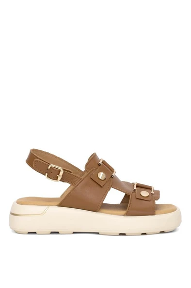 VENÜS 25440007Y GOLD DETAYLI KADIN DERİ SANDALET - 2