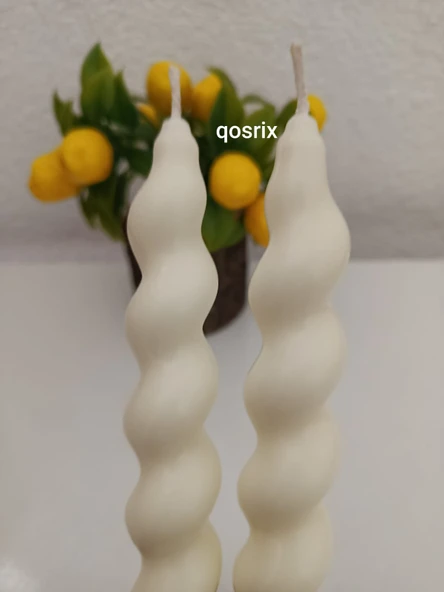 qosrix 2'li Açık Krem Italyan Burgulu Şamdan Soya Mumu Doğal Kokulu Uzun Çubuk Konik Burgu Spiral Mum Dekoratif ürün görseli