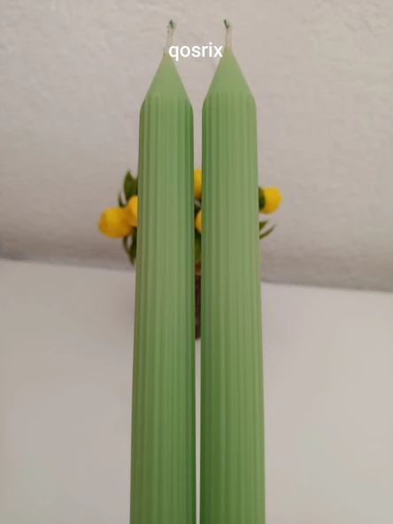 qosrix 2'li Açık Yeşil Şamdan Soya Mumu 1. Kalite Soya Doğal Vanilya Kokulu Uzun Çubuk Konik Mum Dekoratif ürün görseli