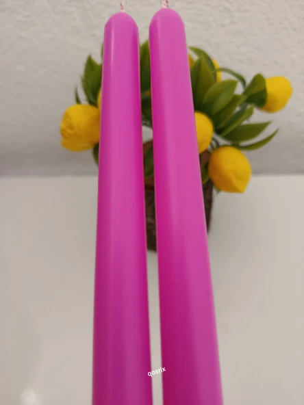 qosrix 2'li Açık Pembe Şamdan Mumu 1. Kalite Soya Doğal Pudra Kokulu Uzun Çubuk Konik Mum Dekoratif - 2