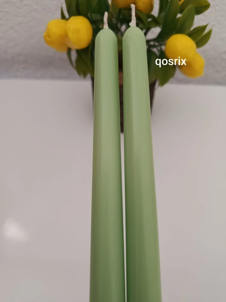 qosrix 2'li Açık Yeşil Şamdan Soya Mumu 1. Kalite Soya Doğal Vanilya Kokulu Uzun Çubuk Konik Mum Dekoratif - 3