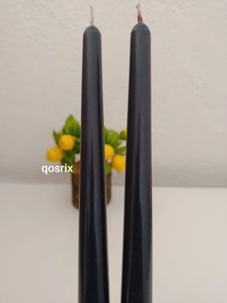 qosrix 2'li Antrasit Gri Şamdan Soya Mumu 1. Kalite Soya Doğal Vanilya Kokulu Uzun Çubuk Konik Mum Dekoratif - 4