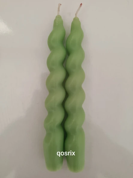 qosrix 2'li Açık Yeşil Italyan Burgulu Şamdan Soya Mumu Doğal Kokulu Uzun Çubuk Konik Burgu Spiral Mum Dekoratif - Resim 4