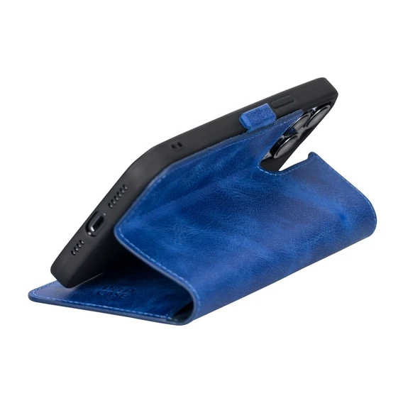 Apple iPhone 13 Pro Max Uyumlu Deri Cüzdanlı Kılıf Okyanus Mavi - 4