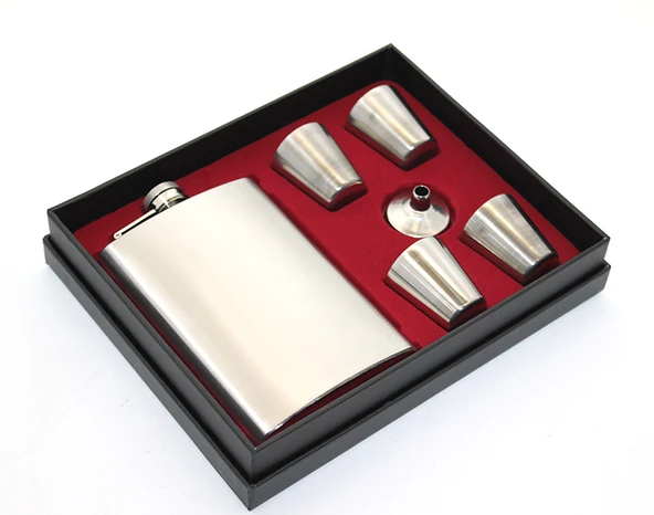 Paslanmaz Çelik 4 Shot Bardaklı Matara Seti Çelik Renk ürün görseli