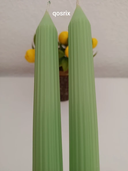 qosrix 2'li Açık Yeşil Şamdan Soya Mumu 1. Kalite Soya Doğal Vanilya Kokulu Uzun Çubuk Konik Mum Dekoratif - Resim 3