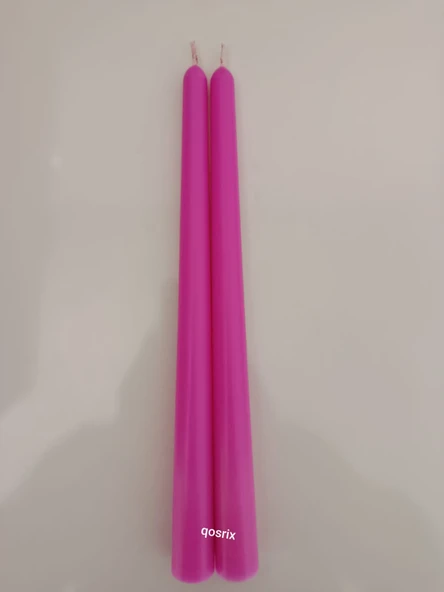 qosrix 2'li Açık Pembe Şamdan Mumu 1. Kalite Soya Doğal Pudra Kokulu Uzun Çubuk Konik Mum Dekoratif - 3