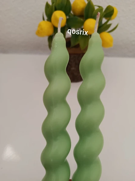 qosrix 2'li Açık Yeşil Italyan Burgulu Şamdan Soya Mumu Doğal Kokulu Uzun Çubuk Konik Burgu Spiral Mum Dekoratif ürün görseli