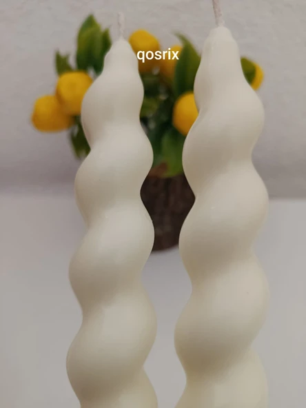 qosrix 2'li Açık Krem Italyan Burgulu Şamdan Soya Mumu Doğal Kokulu Uzun Çubuk Konik Burgu Spiral Mum Dekoratif - Resim 2