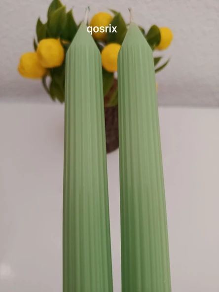 qosrix 2'li Açık Yeşil Şamdan Soya Mumu 1. Kalite Soya Doğal Vanilya Kokulu Uzun Çubuk Konik Mum Dekoratif - Resim 5