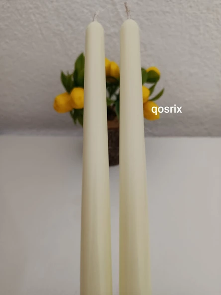 qosrix 2'li Açık Krem Şamdan Soya Mumu 1. Kalite Soya Doğal Pudra Kokulu Uzun Çubuk Konik Mum Dekoratif - 6