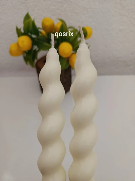 qosrix 2'li Açık Krem Italyan Burgulu Şamdan Soya Mumu Doğal Kokulu Uzun Çubuk Konik Burgu Spiral Mum Dekoratif - Resim 3