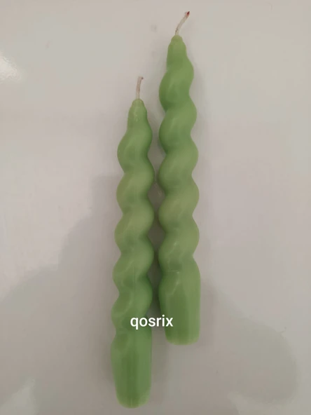 qosrix 2'li Açık Yeşil Italyan Burgulu Şamdan Soya Mumu Doğal Kokulu Uzun Çubuk Konik Burgu Spiral Mum Dekoratif - Resim 3