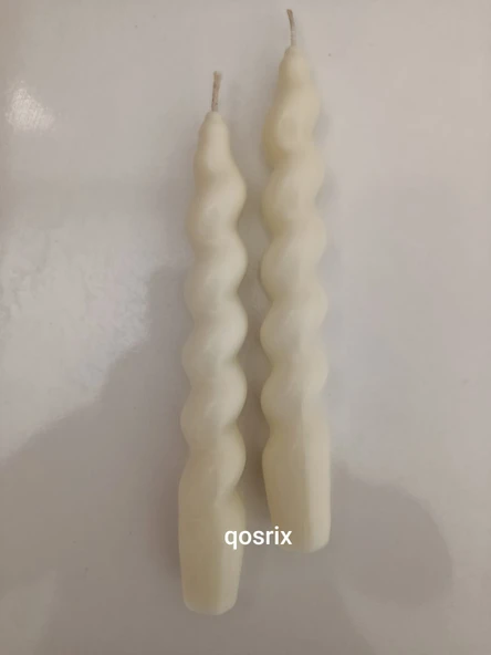 qosrix 2'li Açık Krem Italyan Burgulu Şamdan Soya Mumu Doğal Kokulu Uzun Çubuk Konik Burgu Spiral Mum Dekoratif - Resim 4