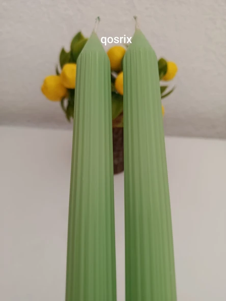 qosrix 2'li Açık Yeşil Şamdan Soya Mumu 1. Kalite Soya Doğal Vanilya Kokulu Uzun Çubuk Konik Mum Dekoratif - Resim 2