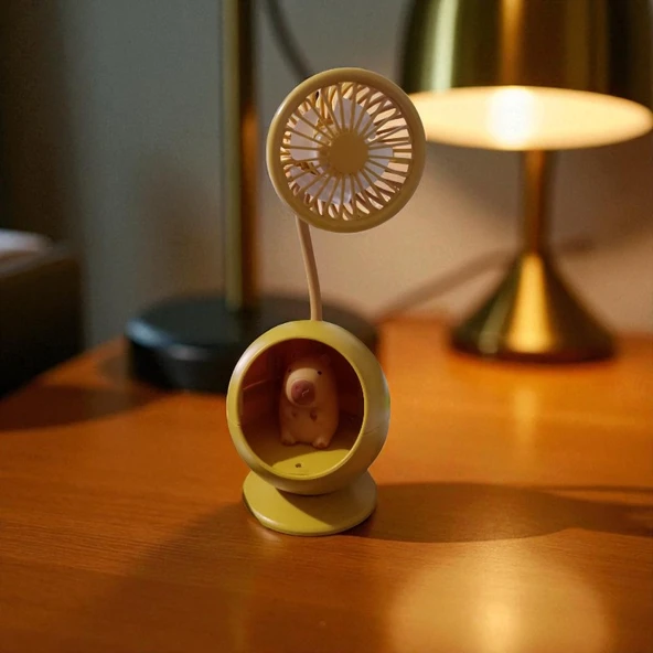 MASA ÜSTÜ VANTİLATÖR MİNİ FAN GECE LAMBASI USB ŞARJLI VANTİLATÖR CAPY BARA