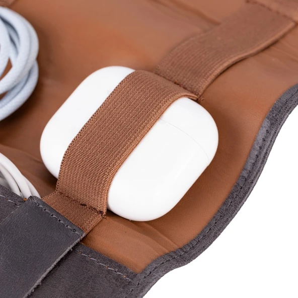 Deri Kablo Aksesuar Taşıma Çantası Antik Gri - 5