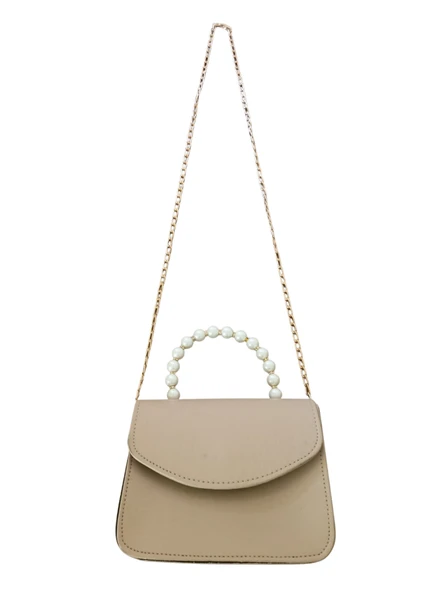 İnci Saplı Bej Çanta