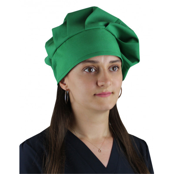 DrMia Unisex Yeşil Aşçı Kepi Aşçı Şapkası Mantar Kep Alpaka Kumaş