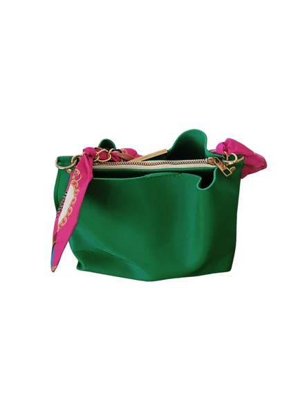 Fular Detaylı Yeşil El Omuz Çantası - 3