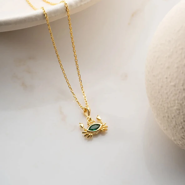 Vaoov 925 Ayar Yeşil Taşlı Yengeç Kolye - Resim 3