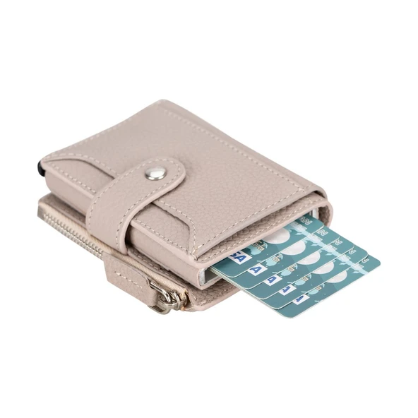 Deri Cüzdan Ve Kartlık, Mekanizmalı, 10 Adet Kart Bölmeli, Bej - 5