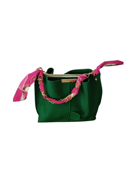 Fular Detaylı Yeşil El Omuz Çantası - 2