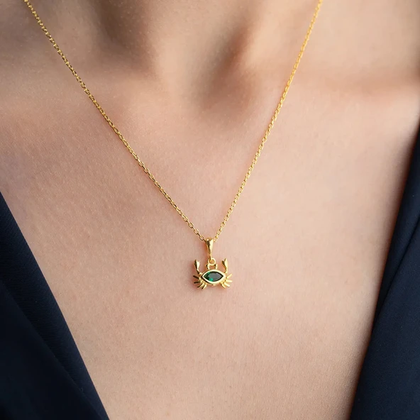 Vaoov 925 Ayar Yeşil Taşlı Yengeç Kolye - Resim 2