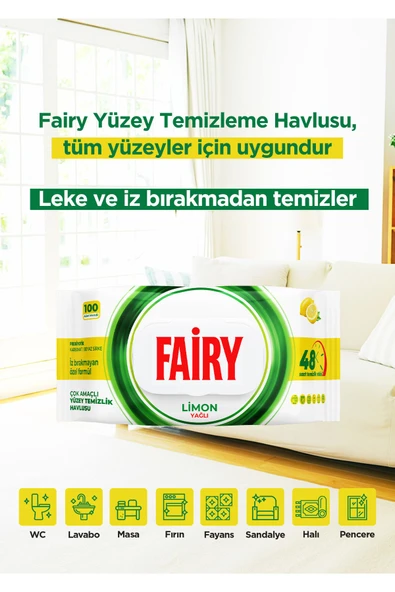 Fairy Çok Amaçlı Yüzey Temizlik Havlusu 100 Yaprak 3 Adet | Limon Yağlı | Beyaz Sirke & Karbonat - 4