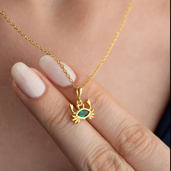 Vaoov 925 Ayar Yeşil Taşlı Yengeç Kolye - Resim 4