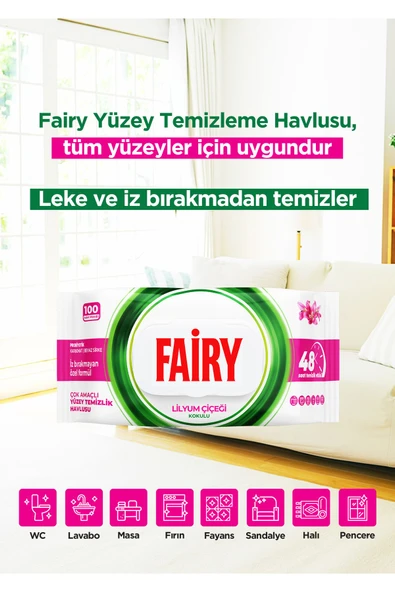 Fairy Çok Amaçlı Yüzey Temizlik Havlusu 100 Yaprak 6 Adet | Lilyum Çiçeği | Beyaz Sirke Karbonat - 3