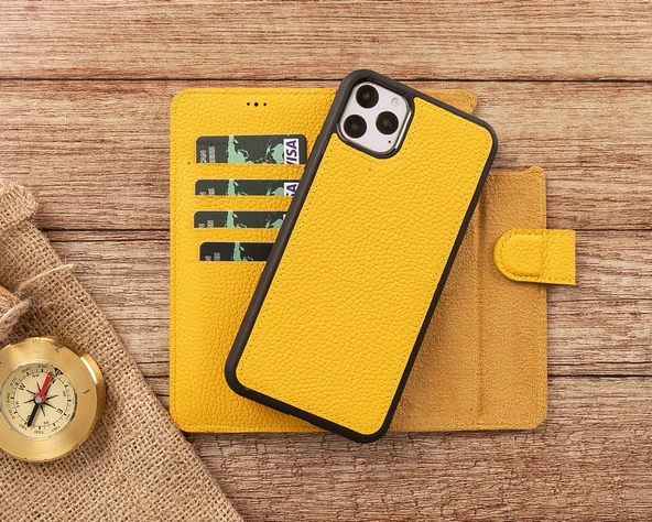 Apple iPhone 11 Pro Max Uyumlu Deri Cüzdanlı Kılıf FL12 Sarı - 2