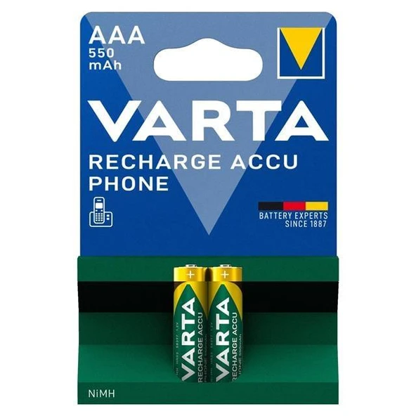 Varta Ni-Mh 1.2 Volt 550 mA HR03 AAA Şarjlı 2'li İnce Kalem Pil 56663