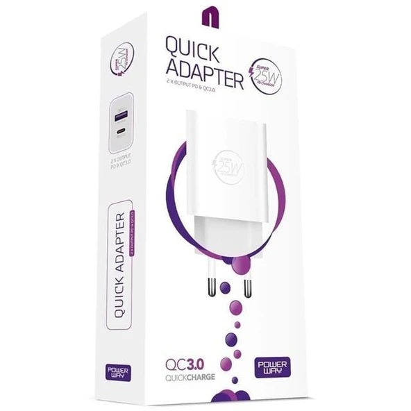 Powerway HW25 Usb 3.0 / Type-C 25W 3.0 A Hızlı Şarj Aleti Başlığı PD25W - 2