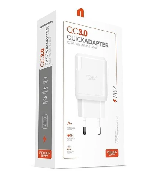 Powerway QC3 3 Amper 18W Tüm Telefonlarla Uyumlu USB Hızlı Şarj Adaptörü - 3