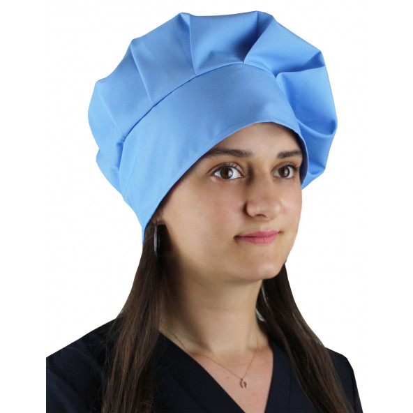 DrMia Mavi Renk Aşçı Kepi Aşçı Şapkası Mantar Kep Alpaka Kumaş Unisex