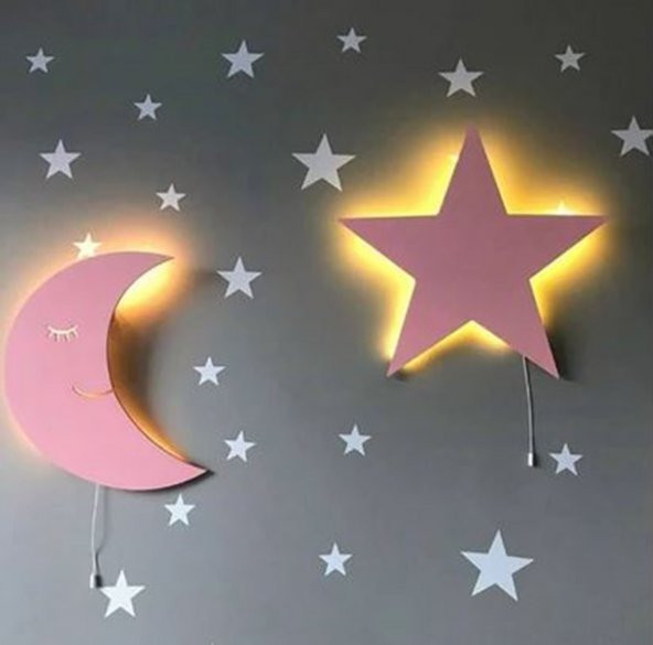 Çocuk Odası Aydınlatma Pembe Ay ve Yıldız Lamba
