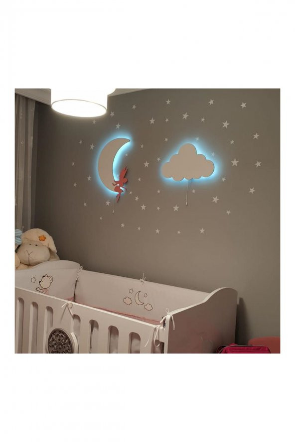 Peri Kızı ve Beyaz Bulut Bebek Odası Aydınlatmaları - 100 Yıldız Sticker