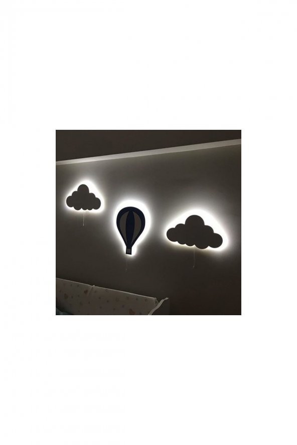 Beyaz Bulut ve Gri Balon Aydınlatma 3 lü set - 150 Yıldız Sticker - 2