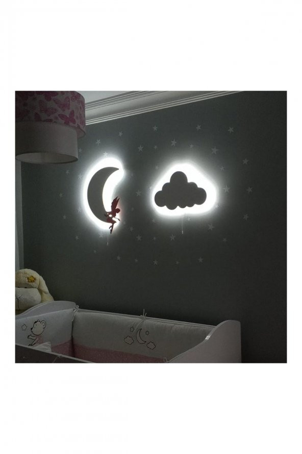 Peri Kızı ve Beyaz Bulut Bebek Odası Aydınlatmaları - 100 Yıldız Sticker - 3