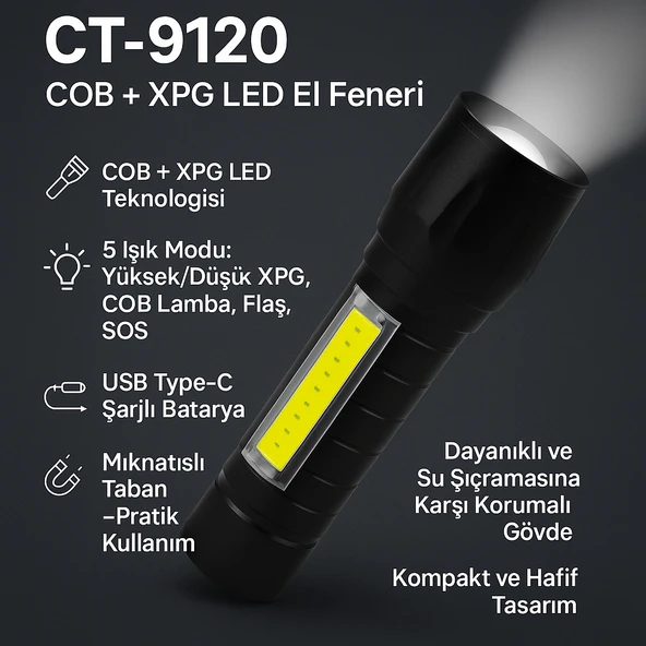 Acil Durum Kamp LED Seti 3'lü LED Aydınlatma Kafa Lambası Şarjlı El Feneri ve Güneş Enerjili Taşınabilir Kamp Feneri - 7