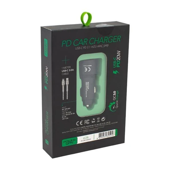 Powerway CC35 Yeni Nesil USB-C (iPhone To Type-C) Araç Şarj Seti (PD18W) - 3