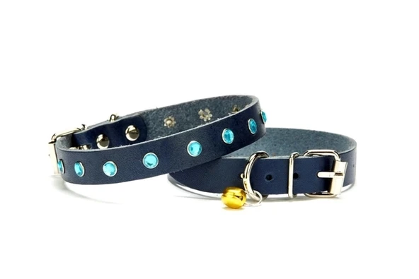 Doggie Taşlı Kedi ve Yavru Köpek Tasması 1*23 cm Mavi Medium - 2