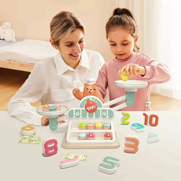 3905 Sun-ahşap Manyetik Terazi Alışveriş Oyunu