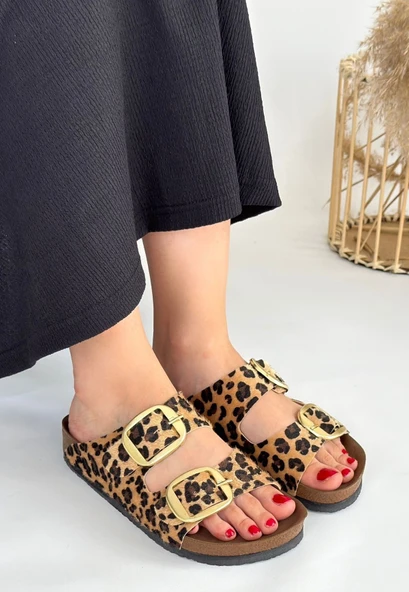 Tanta Leopar Süet Tokalı Terlik - 2