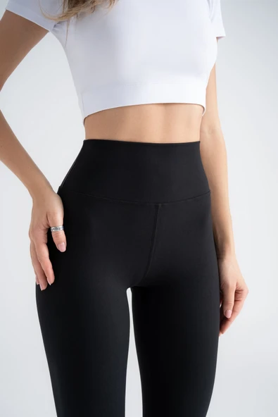 Kadın Sporcu Tayt Yüksek Bel Toparlayıcı Esnek Dar Paça Siyah Dört Mevsim Slim Fit - 6